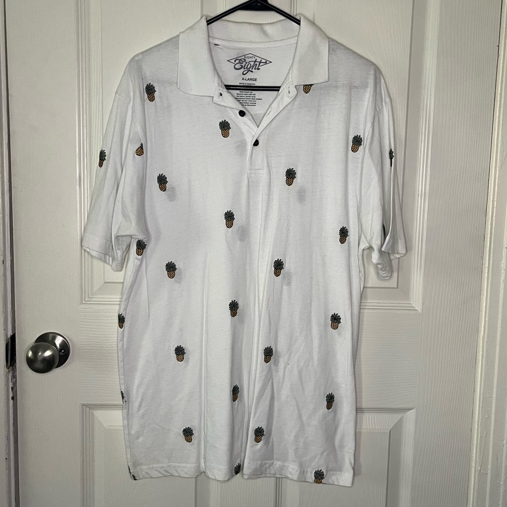 Men’s Pineapple Embroidered White Collared Polo Shirt